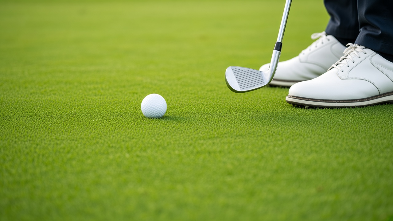 Golf ball and club on the fairway